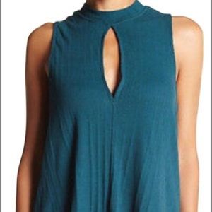 Free People Teal Keyhole Ribbed Tank S